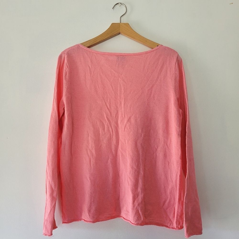 Eileen Fisher Linen Blend Pink V-Neck Women's Sweater Long Sleeve - Picture 3 of 6